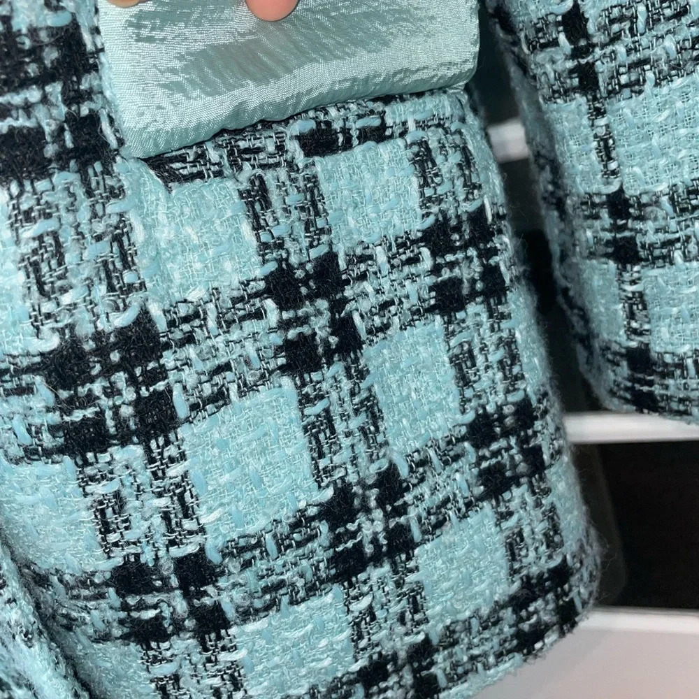 Vintage 80s Lesley Fay Wool Blue Black Tweed Blazer - Picture 5 of 8